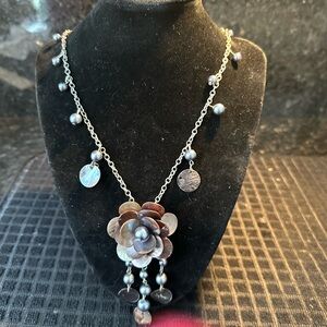 Elegant Silver and Brown Floral Necklace